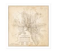Artery8 Wall Art Print Map Transport Mmtb 1922 Melbourne Trams Trains Replica Square Framed Picture 16X16 Inch in White | Size: W16" x H16" Artery8 White W16" x H16"