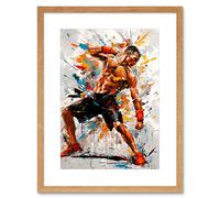 Artery8 Wall Art Print Martial Arts Kickboxer Athlete Splat Paint Artwork Framed 9X7 Inch in Beige | Size: W7" x H9" Artery8 Beige W7" x H9"