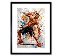 Artery8 Wall Art Print Martial Arts Kickboxer Athlete Splat Paint Artwork Framed 9X7 Inch in Black | Size: W7" x H9" Artery8 Black W7" x H9"