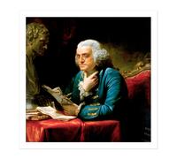 Artery8 Wall Art Print Martin Portrait Founding Father Benjamin Franklin Painting Square Framed Picture 16X16 Inch in White | Size: W16" x H16" Artery8 White W16" x H16"