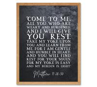 Artery8 Wall Art Print Matthew 11:28-30 Come to Me All You Who Are Weary I will Give You Rest Christian Bible Verse Quote Scripture Typography Art Artery8 Light Oak W12" x H16"