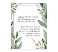 Artery8 Matthew 19:24 Jesus Christ Christian Bible Faith God Quote Green Flowers Artwork Extra Large XL Wall Art Poster Print