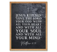 Artery8 Wall Art Print Matthew 22:37 Jesus Love The Lord Your God With All Your Heart Christian Bible Verse Quote Scripture Typography Art Framed Artery8 Light Oak W12" x H16"