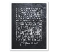 Artery8 Wall Art Print Matthew 28:18-20 Jesus I am w/ you always to the very end of the age Christian Bible Verse Quote Scripture Typography Art Artery8 White W12" x H16"