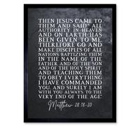 Artery8 Wall Art Print Matthew 28:18-20 Jesus I am w/ you always to the very end of the age Christian Bible Verse Quote Scripture Typography Art Artery8 Black W12" x H16"