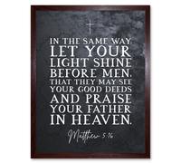 Artery8 Wall Art Print Matthew 5:16 Let Your Light Shine Good Deeds Praise Father in Heaven Christian Bible Verse Quote Scripture Typography Art Artery8 Brown W12" x H16"