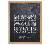 Artery8 Matthew 6:33 See First His Kingdom and Righteousness Christian Bible Verse Quote Scripture Typography Art Print Framed Poster Wall Decor 12x16 inch