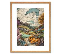 Artery8 Wall Art Print Meadow River Multicoloured Landscape Artwork Framed 9X7 Inch in Beige | Size: W7" x H9" Artery8 Beige W7" x H9"