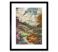 Artery8 Wall Art Print Meadow River Multicoloured Landscape Artwork Framed 9X7 Inch in Black | Size: W7" x H9" Artery8 Black W7" x H9"