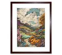 Artery8 Wall Art Print Meadow River Multicoloured Landscape Artwork Framed 9X7 Inch in Brown | Size: W7" x H9" Artery8 Brown W7" x H9"