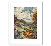 Artery8 Wall Art Print Meadow River Multicoloured Landscape Artwork Framed 9X7 Inch in White | Size: W7" x H9" Artery8 White W7" x H9"
