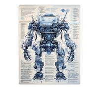 Wall Art Print Mech War Robot Hybrid Secret Military Schematic Blue Futuristic Complex Arcane Manuscript Gift For Him Man Cave Poster Artery8 Multi W18 inch x H24 inch