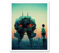 Artery8 Wall Art Print Mecha Japanese Sci-Fi Anime Art Framed in White | Size: W12" x H16" Artery8 White W12" x H16"