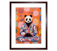 Artery8 Wall Art Print Meditating Panda Meditation Yogi in Floral Kimono Conceptual Art Vibrant Bold Colourful Acrylic Painting Artwork Framed 9X7 Artery8 Brown W7" x H9"