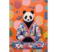 Artery8 Meditating Panda Meditation Yogi in Floral Kimono Conceptual Art Vibrant Bold Colourful Acrylic Painting Large Wall Art Poster Print Thick Paper 18X24 Inch