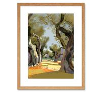 Artery8 Wall Art Print Mediterranean Landscape of an Olive Tree Grove Artwork Framed 9X7 Inch in Beige | Size: W7" x H9" Artery8 Beige W7" x H9"