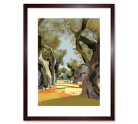 Artery8 Wall Art Print Mediterranean Landscape of an Olive Tree Grove Artwork Framed 9X7 Inch in Brown | Size: W7" x H9" Artery8 Brown W7" x H9"