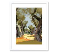 Artery8 Wall Art Print Mediterranean Landscape of an Olive Tree Grove Artwork Framed 9X7 Inch in White | Size: W7" x H9" Artery8 White W7" x H9"