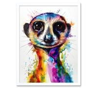 Artery8 Wall Art Print Meerkat Splash Paint Watercolour Painting Art Framed in White | Size: W12" x H16" Artery8 White W12" x H16"