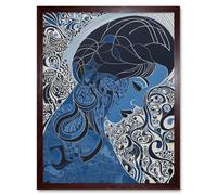 Artery8 Wall Art Print Melancholy in Blue Woman Modern Folk Art Portrait Art Framed in Brown | Size: W12" x H16" Artery8 Brown W12" x H16"