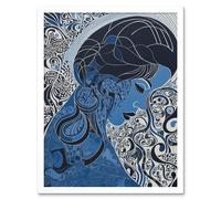 Artery8 Wall Art Print Melancholy in Blue Woman Modern Folk Art Portrait Art Framed in White | Size: W12" x H16" Artery8 White W12" x H16"