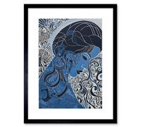 Artery8 Wall Art Print Melancholy In Blue Woman Modern Folk Art Portrait Artwork Framed 9X7 Inch
