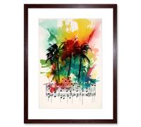 Artery8 Wall Art Print Melodic Oasis Tropical Palm Tree Sonata Music Modern Splat Paint Watercolour Painting Artwork Framed 9X7 Inch Artery8 Brown W7" x H9"