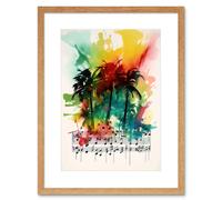 Artery8 Wall Art Print Melodic Oasis Tropical Palm Tree Sonata Music Modern Splat Paint Watercolour Painting Artwork Framed 9X7 Inch Artery8 Beige W7" x H9"