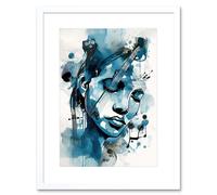 Artery8 Wall Art Print Melody Muse a Musician's Vision in Midnight Blue Modern Watercolour Painting Artwork Framed 9X7 Inch in White | Size: W7" x H9" Artery8 White W7" x H9"