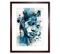 Artery8 Wall Art Print Melody Muse a Musician's Vision in Midnight Blue Modern Watercolour Painting Artwork Framed 9X7 Inch in Brown | Size: W7" x H9" Artery8 Brown W7" x H9"