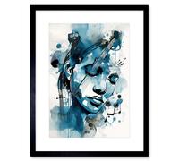 Artery8 Wall Art Print Melody Muse a Musician's Vision in Midnight Blue Modern Watercolour Painting Artwork Framed 9X7 Inch in Black | Size: W7" x H9" Artery8 Black W7" x H9"