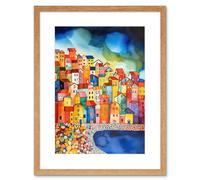 Artery8 Wall Art Print Menton France Seaside Town Folk Artwork Framed 9X7 Inch in Beige | Size: W7" x H9" Artery8 Beige W7" x H9"