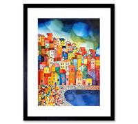 Artery8 Wall Art Print Menton France Seaside Town Folk Artwork Framed 9X7 Inch in Black | Size: W7" x H9" Artery8 Black W7" x H9"