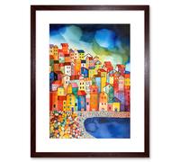 Artery8 Wall Art Print Menton France Seaside Town Folk Artwork Framed 9X7 Inch in Brown | Size: W7" x H9" Artery8 Brown W7" x H9"