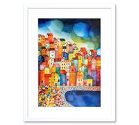 Artery8 Wall Art Print Menton France Seaside Town Folk Artwork Framed 9X7 Inch in White | Size: W7" x H9" Artery8 White W7" x H9"