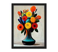 Artery8 Wall Art Print Midcentury Style Bright Floral Bouquet Flowers Painting Orange Yellow Red Turquoise Large Framed Wall Décor Art Artery8 Light Oak W18" x H24"