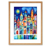 Artery8 Wall Art Print Midnight Abstract Town Folk Artwork Framed 9X7 Inch in Beige | Size: W7" x H9" Artery8 Beige W7" x H9"