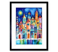 Artery8 Wall Art Print Midnight Abstract Town Folk Artwork Framed 9X7 Inch in Black | Size: W7" x H9" Artery8 Black W7" x H9"