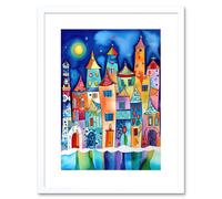 Artery8 Wall Art Print Midnight Abstract Town Folk Artwork Framed 9X7 Inch in White | Size: W7" x H9" Artery8 White W7" x H9"