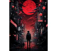 Artery8 Midnight Blood Moon in Tokyo Conceptual Artwork Gothic Street Japanese Cityscape Large Wall Art Poster Print Thick Paper 18X24 Inch