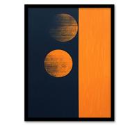 Artery8 Wall Art Print Midnight Blue & Pumpkin Minimalist Abstract Risograph Screen Full Moon Phases Art Framed in Black | Size: W12" x H16" Artery8 Black W12" x H16"