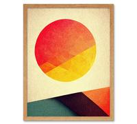 Artery8 Wall Art Print Minimal Sunset Retro Sun Planet Gradient Colour Orange Yellow Peach Planet Art Framed in Light Oak | Size: W12" x H16" Artery8 Light Oak W12" x H16"
