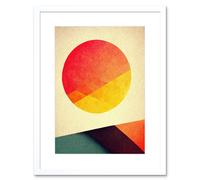 Artery8 Wall Art Print Minimal Sunset Retro Sun Planet Gradient Colour Orange Yellow Peach Planet Artwork Framed 9X7 Inch in White | Size: W7" x H9" Artery8 White W7" x H9"