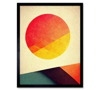 Artery8 Framed Wall Art Minimal Sunset Retro Sun Planet Gradient Colour Orange Yellow Peach Planet - 12X16 Inch