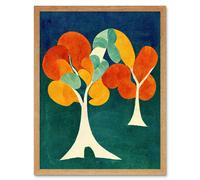 Artery8 Wall Art Print Minimalistic Henri Matisse Style Autumn Fall Trees Abstract Art Framed in Light Oak | Size: W12" x H16" Artery8 Light Oak W12" x H16"