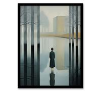 Artery8 Wall Art Print Mist Reflection Surreal Landscape with Lone Woman Framed in Grey | Size: W12" x H16" Artery8 Grey W12" x H16"