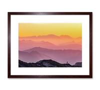 Artery8 Wall Art Print Misty Mountain Beautiful Sunrise Panorama Framed in Brown | Size: W7" x H9" Artery8 Brown W7" x H9"