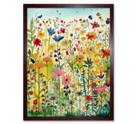 Artery8 Wall Art Print Mixed Wildflower Bloom In Meadow Folk Art Framed in Brown | Size: W12" x H16" Artery8 Brown W12" x H16"