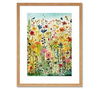 Artery8 Wall Art Print Mixed Wildflower Bloom In Meadow Folk Artwork Framed 9X7 Inch in Beige | Size: W7" x H9" Artery8 Beige W7" x H9"
