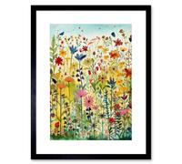 Artery8 Wall Art Print Mixed Wildflower Bloom In Meadow Folk Artwork Framed 9X7 Inch in Black | Size: W7" x H9" Artery8 Black W7" x H9"